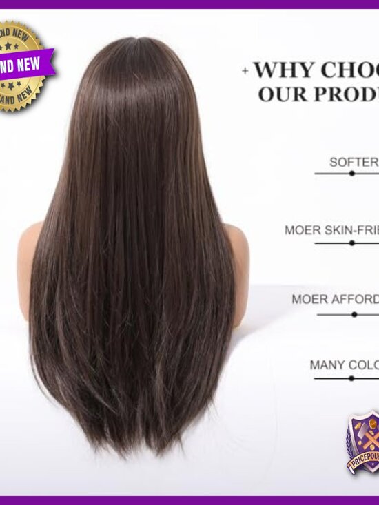 26 Inch Human Hair Wig Straight Layered Bangs Lightweight Natural Look main image 6